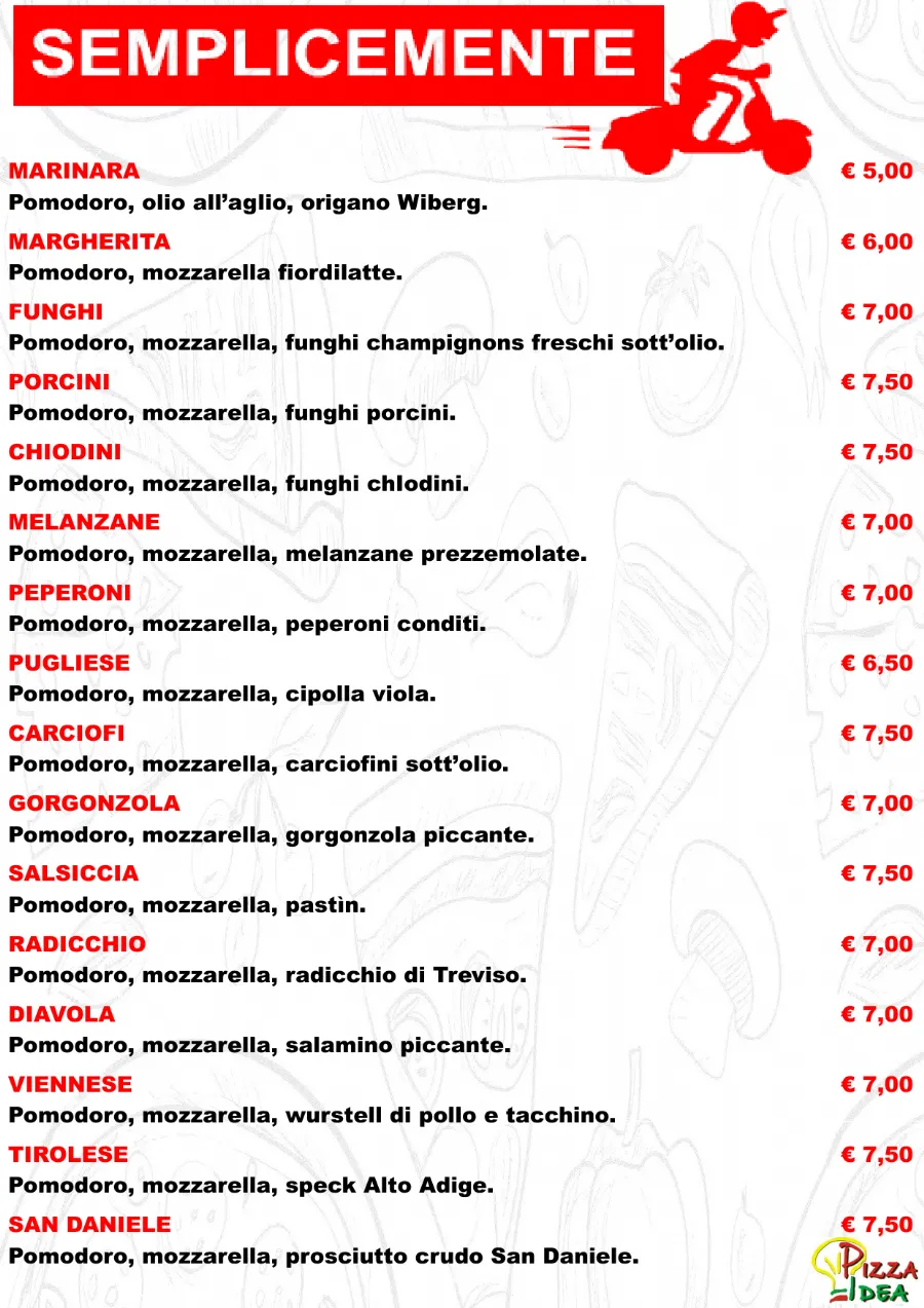 Listino online : Menu Nuovo listino Pizzaidea Ceggia